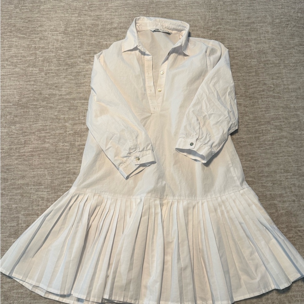 Zara White Mini Dress with Pleated Hem